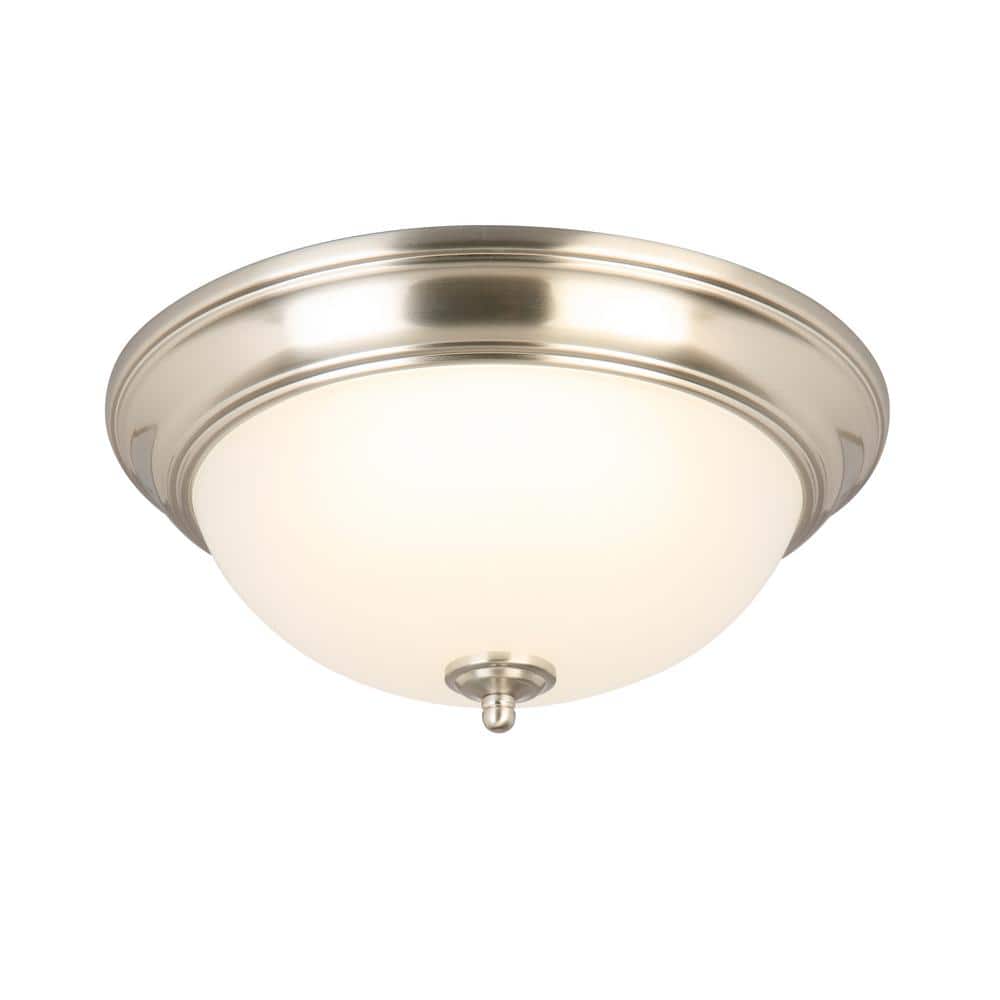 13 in. 180-Watt Equivalent Brushed Nickel Integrated LED Flush Mount with Frosted Glass Shade (2-Pack) - Hercitys