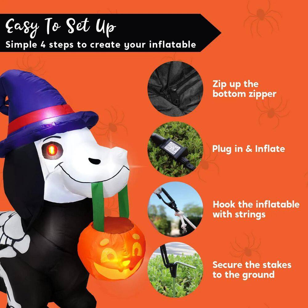 5 ft. LED Halloween Skeleton Dog and Pumpkin Inflatable - Hercitys