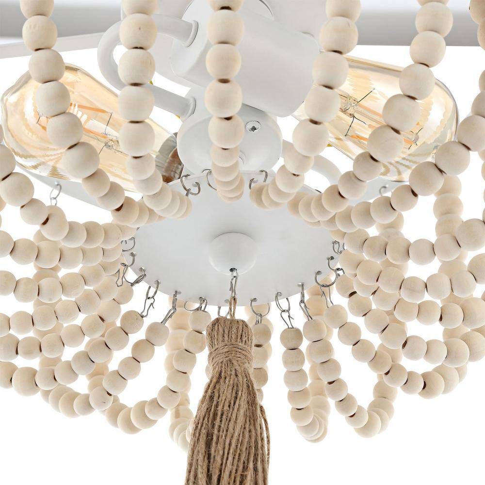 13 in. 2-Light White Flush Mount with Wood Beaded Shade - Hercitys