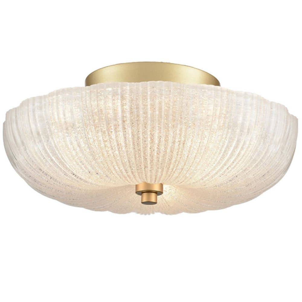 13.6 in. 3-Light Gold Flush Mount with Decorative Glass Shade and No Bulbs Included 1-Pack - Hercitys