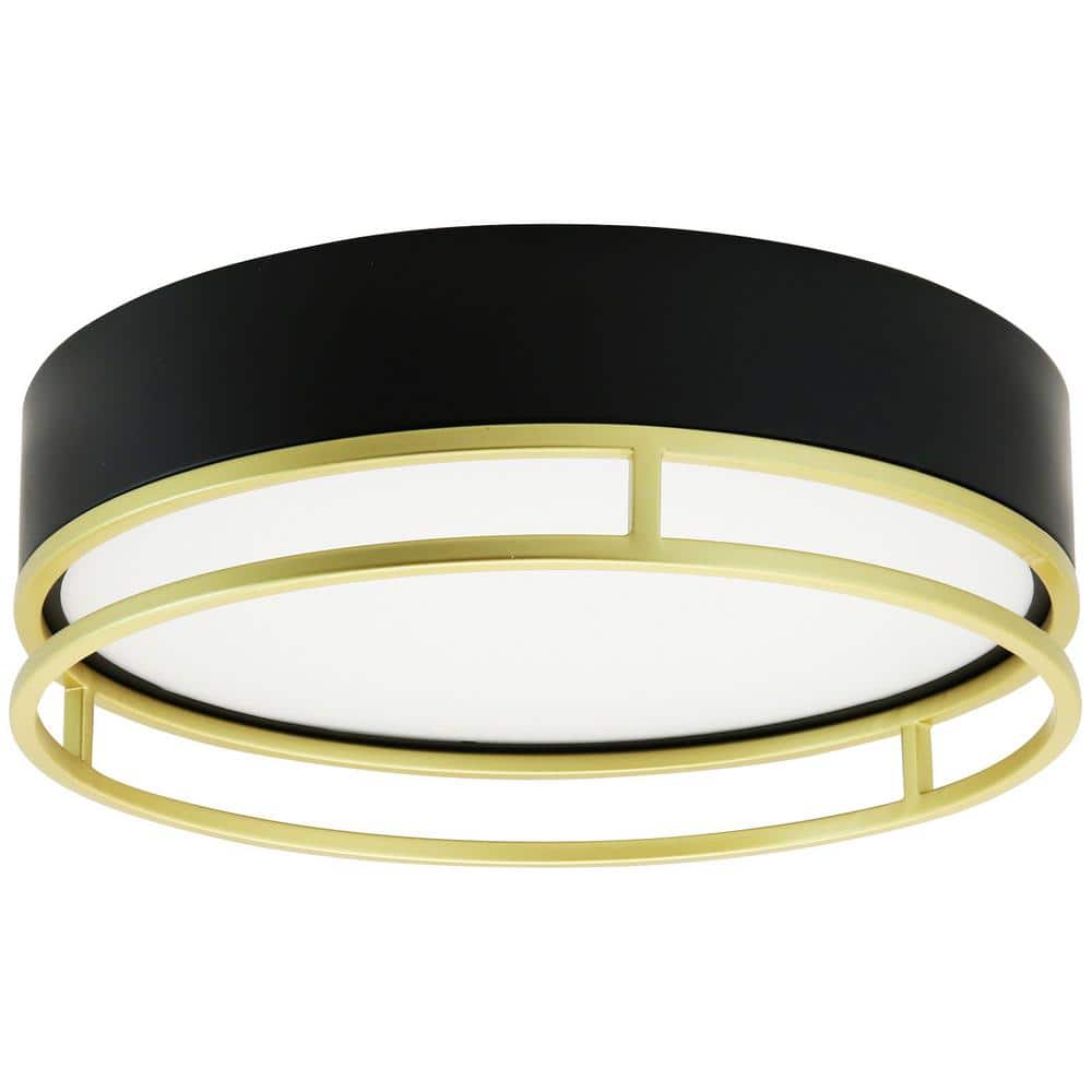 13 in. Black and Gold Flush Mount with Acrylic Shade Integrated LED, Selectable CCT - Hercitys