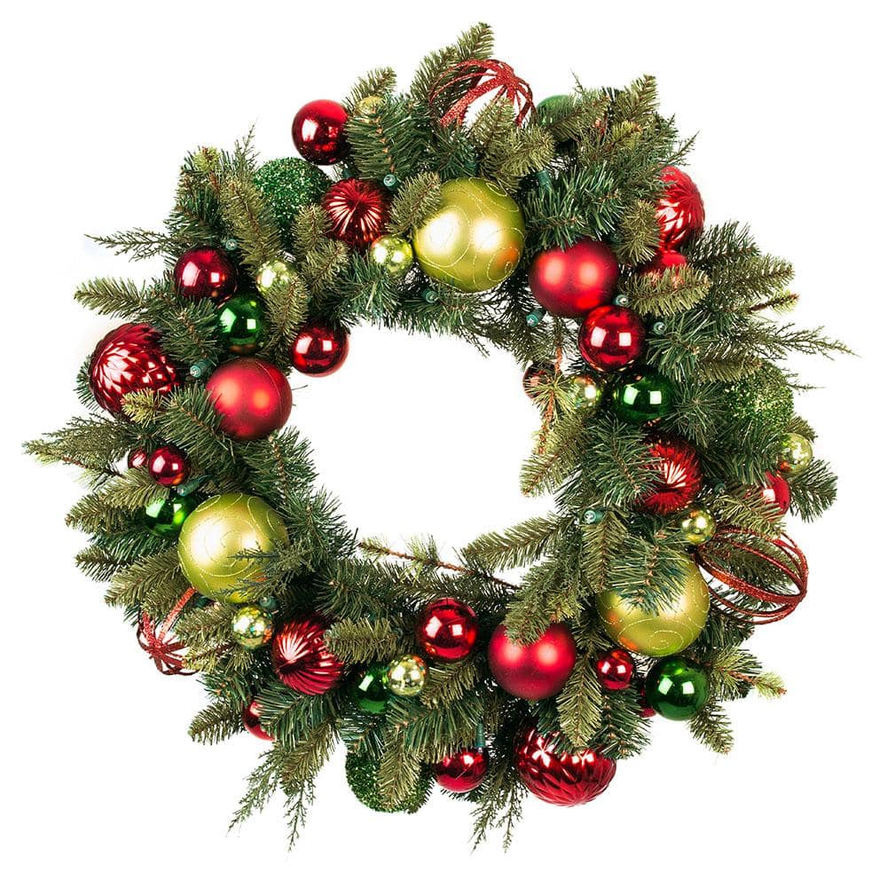 30 in. Artificial Pre-Lit LED Festive Holiday Wreath - Hercitys