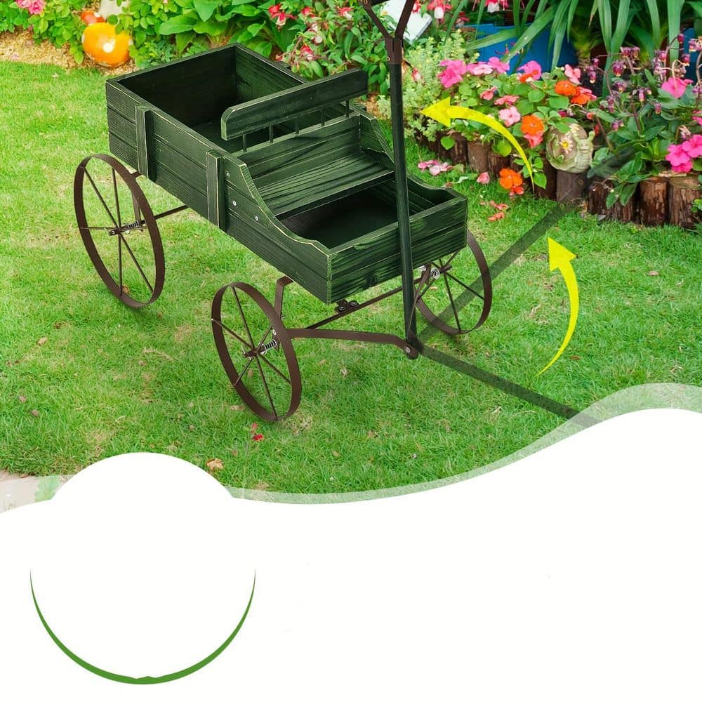 24.5 in. x 13.5 in. x 24 in. Green Fir Garden Planter Car with Metal Wheels - Hercitys