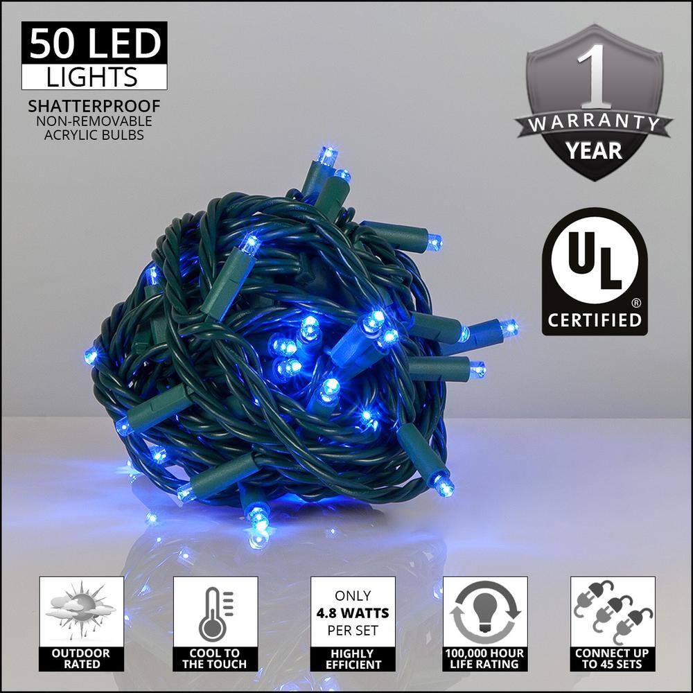 25 ft. 50-Light Blue 5 mm LED Balled Mini Light Set - Hercitys