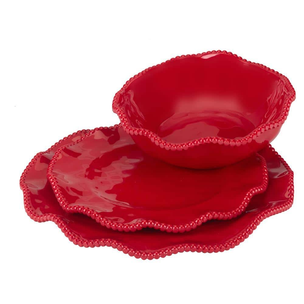 12-Piece Melamine Perlette Red Melamine Dinnerware Set - Hercitys
