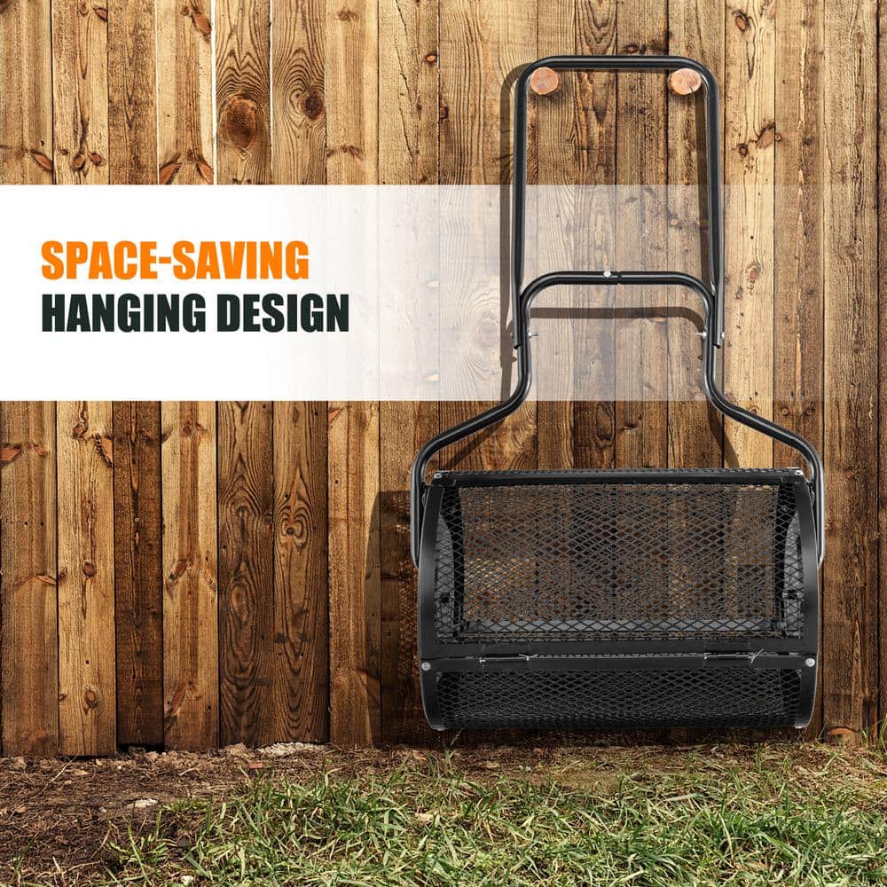 24 in. 2.7 cu. ft. Capacity Handheld Metal Mesh Peat Moss Spreader with Upgrade Side Latches and U-Shape Handle in Black - Hercitys