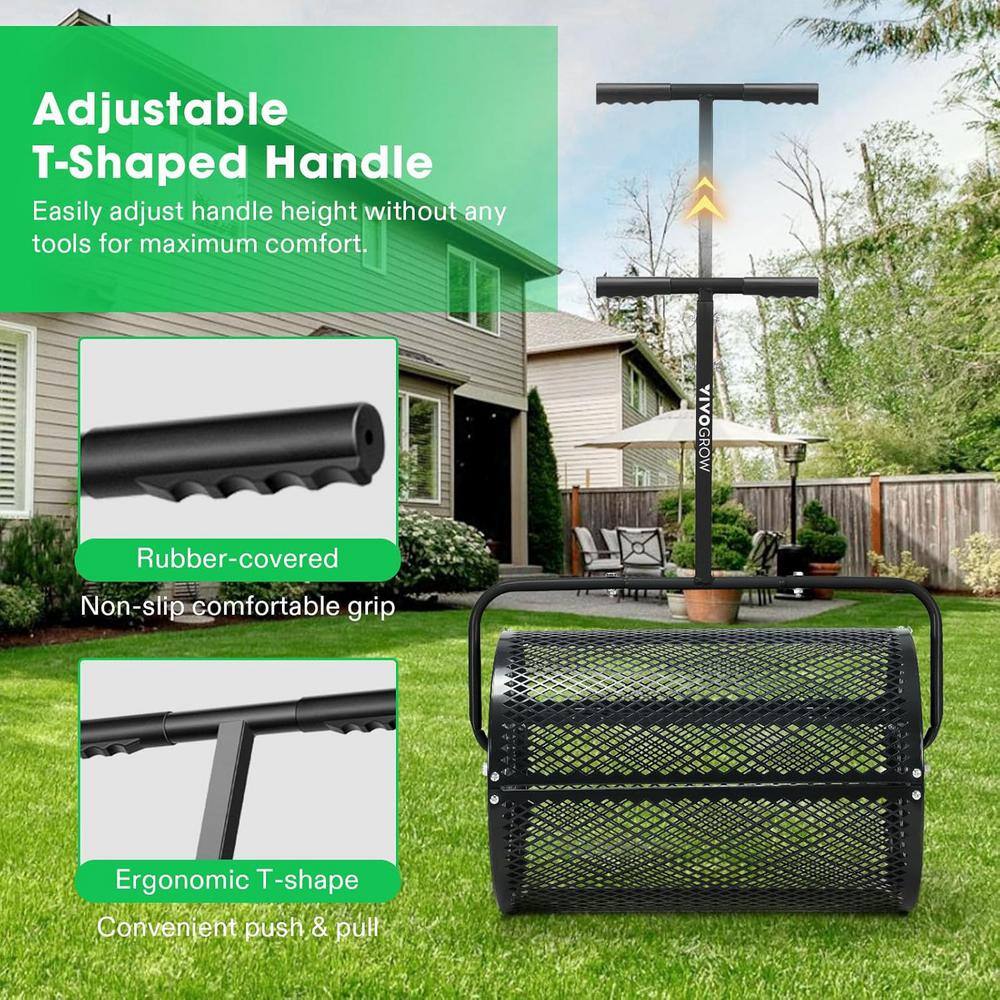 132 lbs. 24 in. Steel Compost Spreader with Adjustable T-Shaped Handle in Black - Hercitys