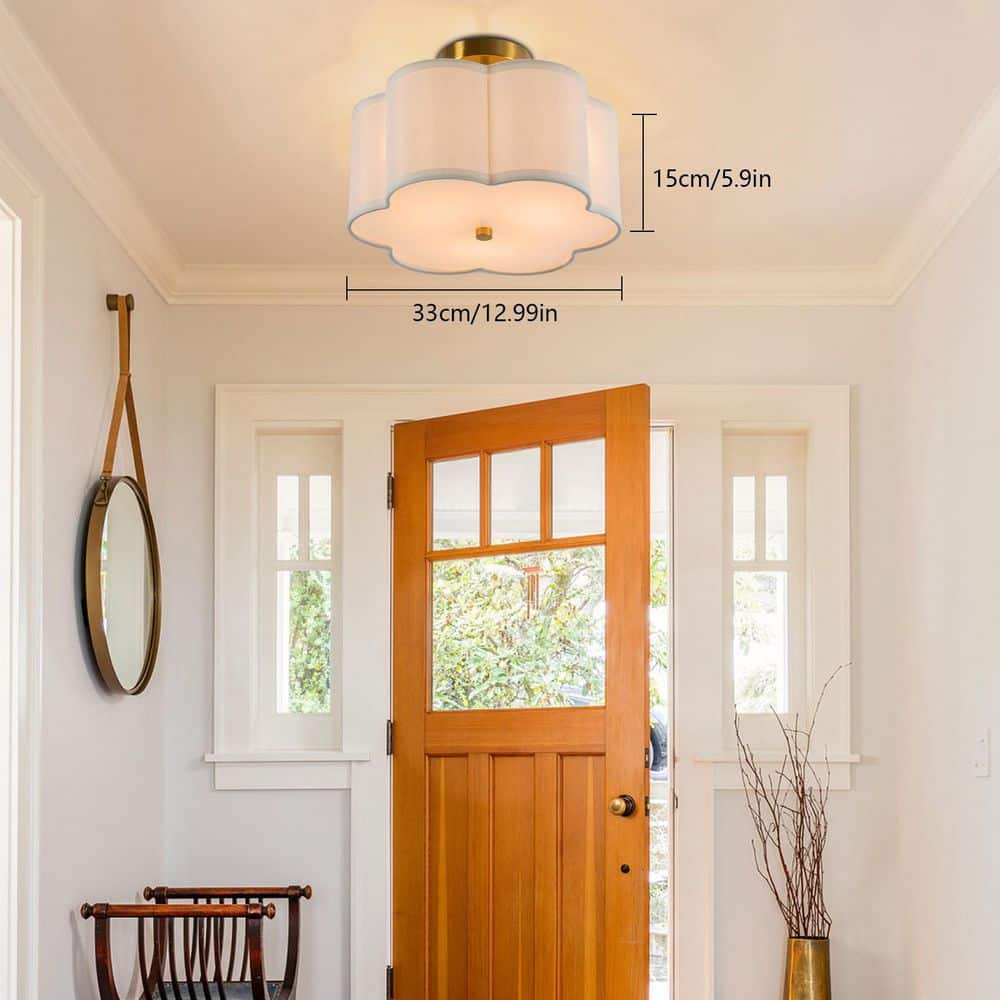 12.99 in. 3-Light Creamy White Modern Petal Shaped Semi-Flush Mount Ceiling Light with Shade and No Bulbs Included - Hercitys