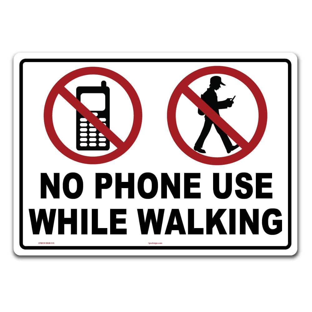 14 in. x 10 in. No Phone Use While Walking Sign Printed on More Durable Thicker Longer Lasting Styrene Plastic - Hercitys