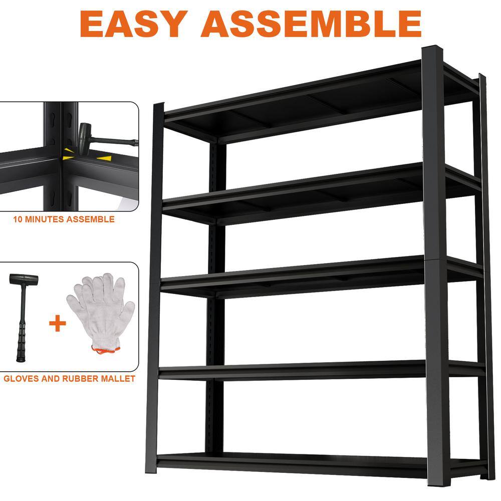 5-Tier Black Adjustable Heavy Duty Metal Garage Shelving Unit (47.24 in. W x 83.86 in. H x 23.62 in. D) - Hercitys