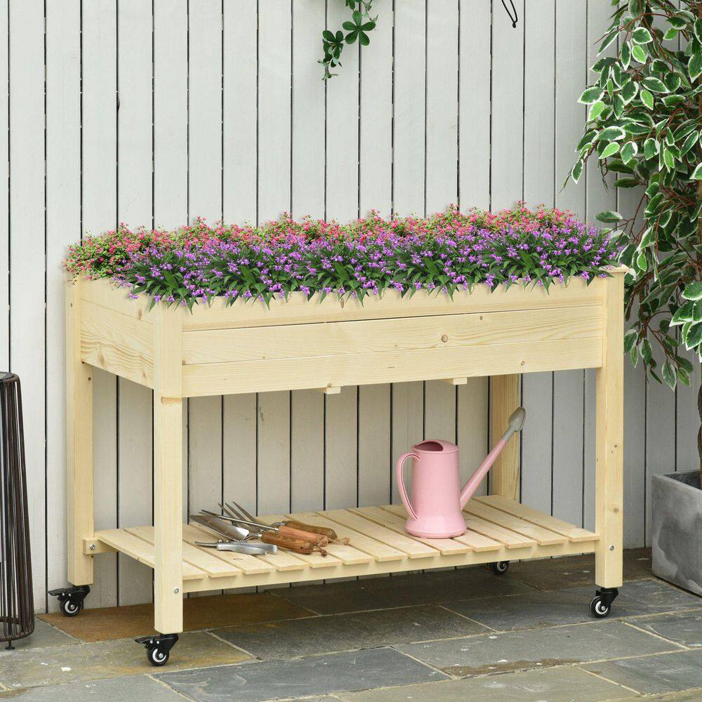 36 in. x 20 in. x 30 in. Raised Garden Bed, Elevated Wood Planter Box Legs and Storage Shelf Growing Veggies and Flowers - Hercitys