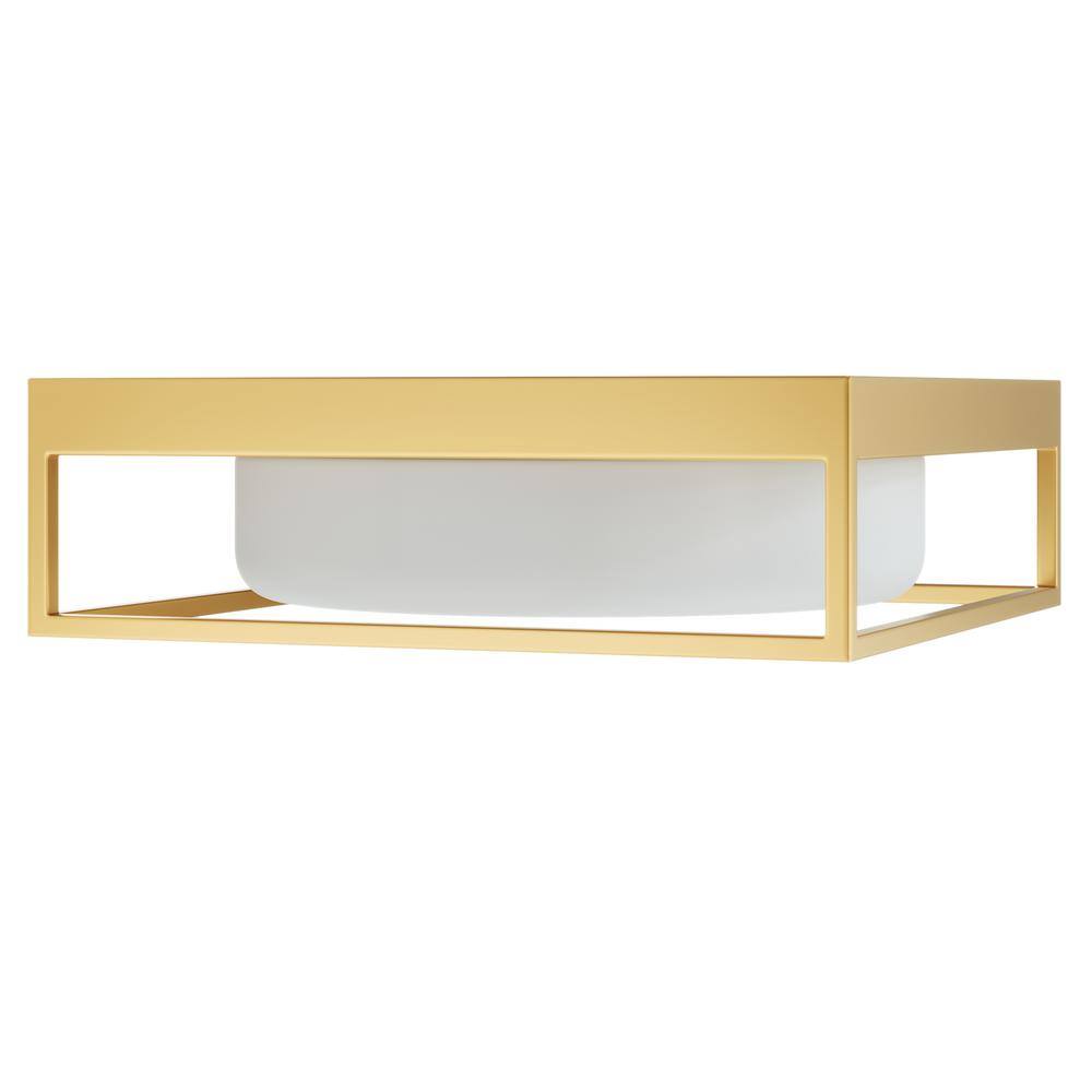 13 in. 2-Light Industrial Gold Flush Mount Farmhouse Close to Ceiling Light Fixture with White Glass Shade - Hercitys