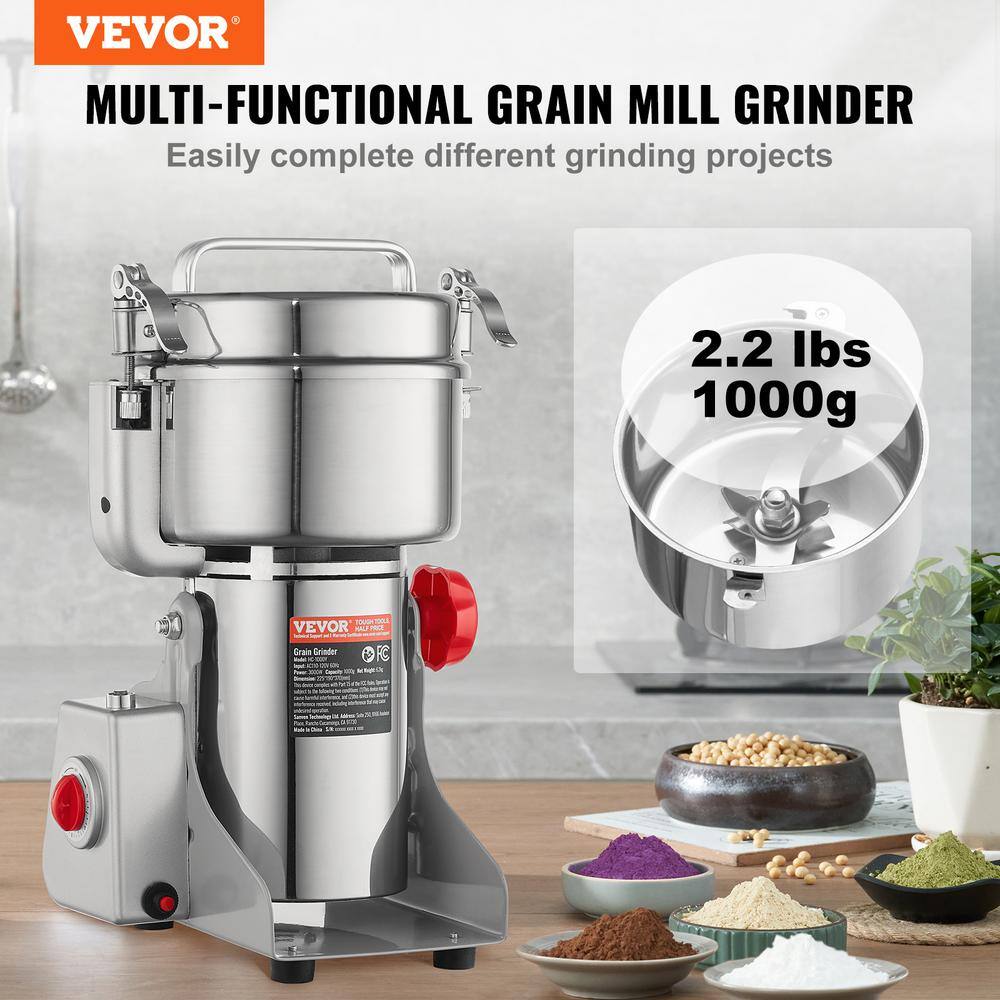 1000g Electric Grain Mill Grinder, High Speed 3000-Watt Commercial Spice Grinders, Stain Steel Pulverize Powder Machine - Hercitys