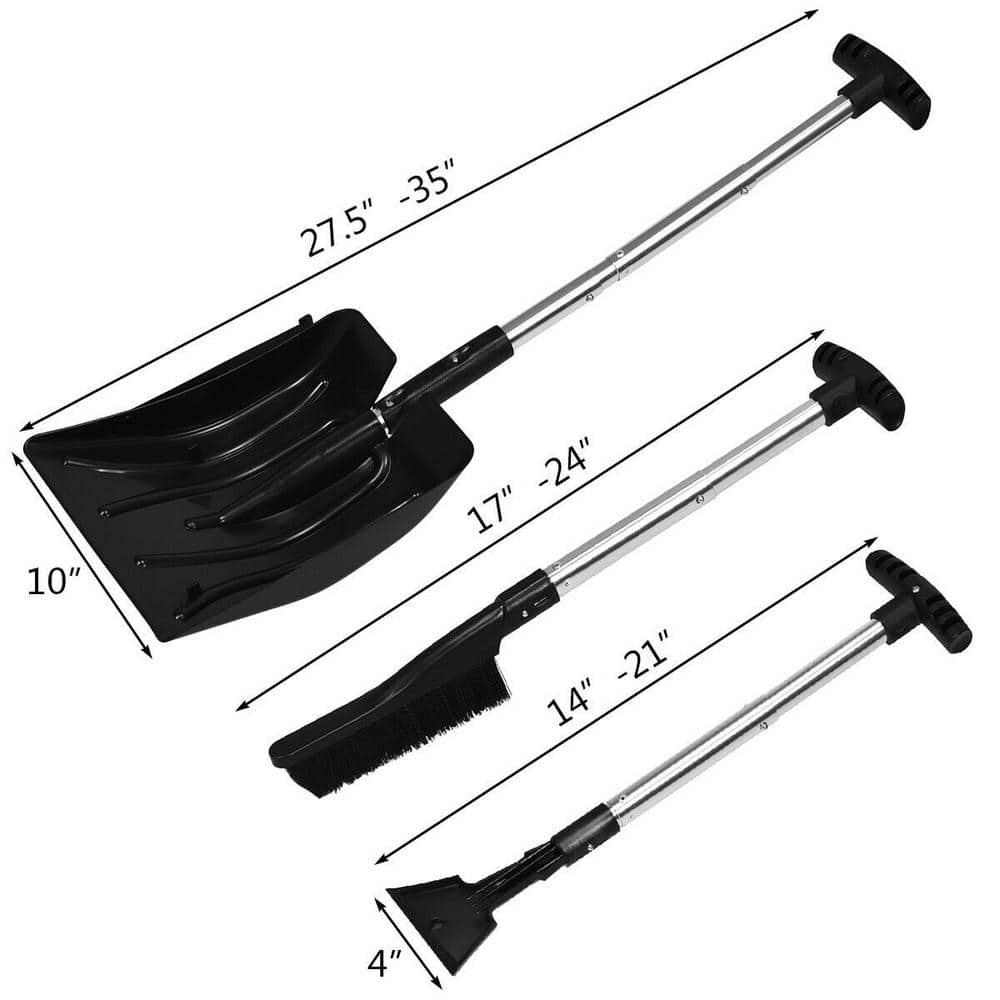 35 in. Aluminum Handle Plastic Snow Shovel with Ice Scraper And Snow Brush - Hercitys