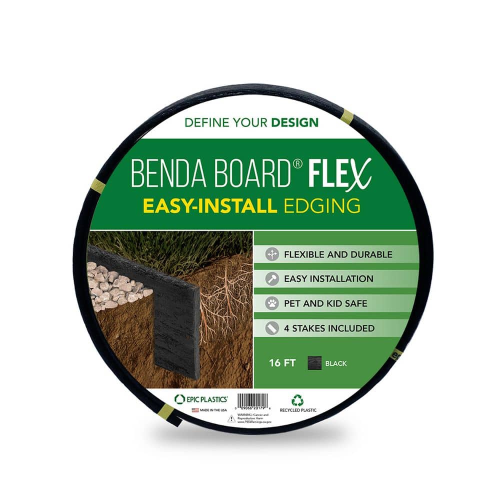 16 ft. x 3.3 in. x .30 in. Benda Board Flex Plastic Black Edging Pack (4-Stakes Included) - Hercitys
