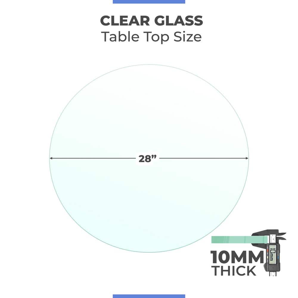 28 in. Clear Round Glass Table Top, 3/8 in. Thickness Tempered Pencil Edge Polished - Hercitys