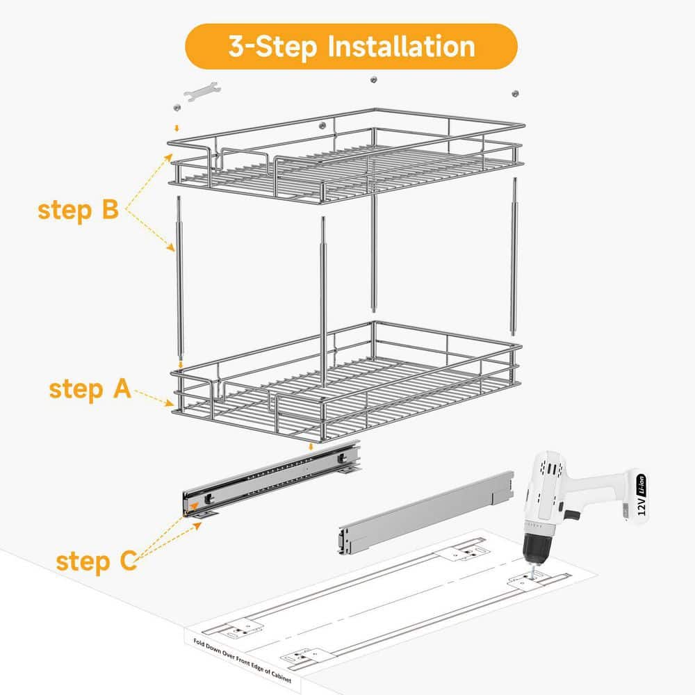 15 in. H x 14 in. W x 21 in. D Silver Metal Pull-Out Organizer - Hercitys