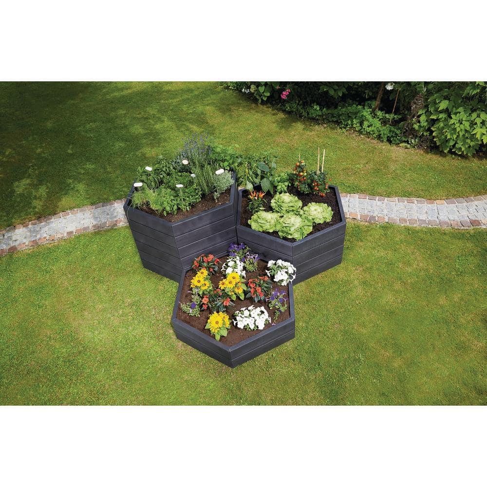 43.5 in. W x 43.5 in. L x 10 in. H Anthracite Hexagonal Plastic Modular Raised Bed - Hercitys