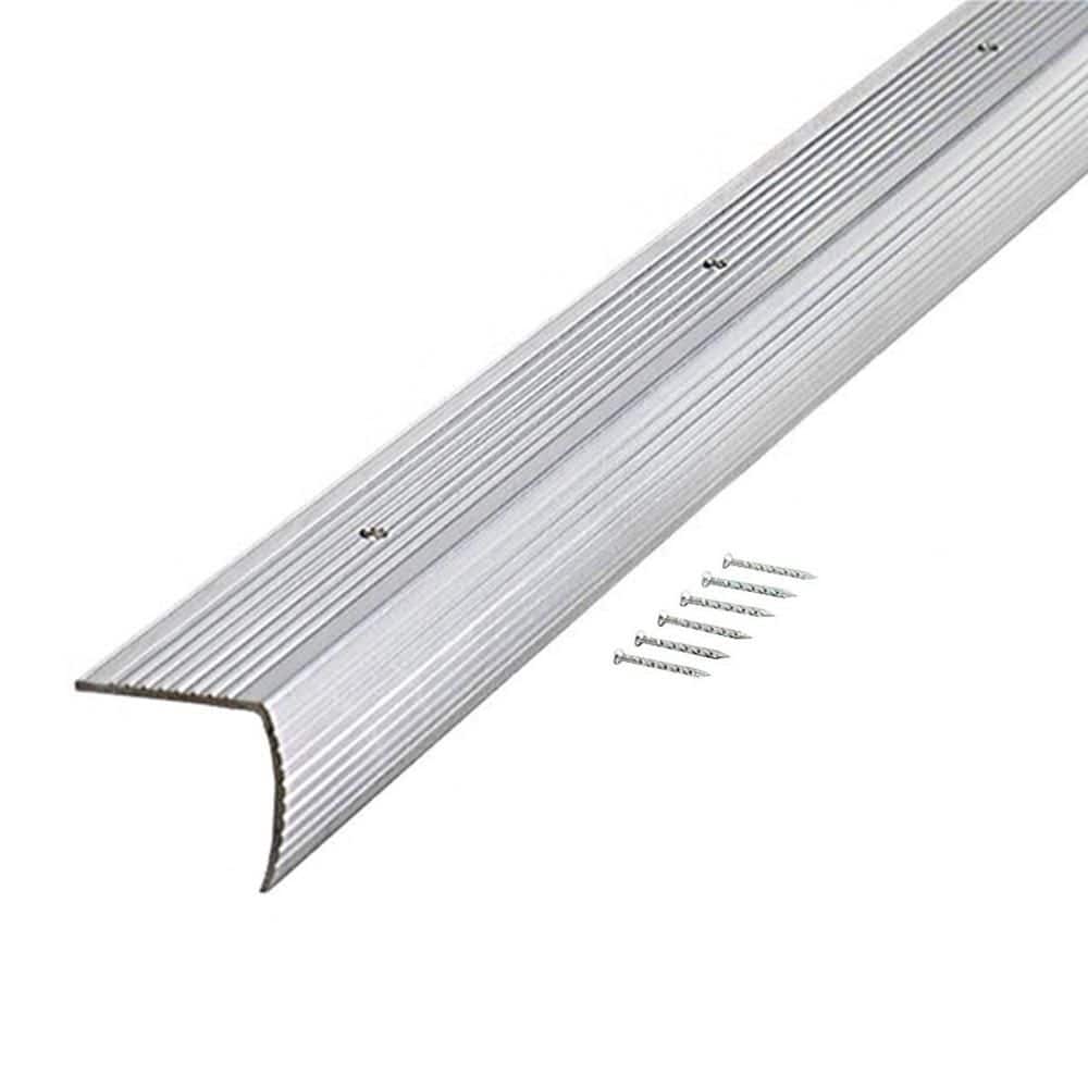 1-1/8″X1-1/8″X 72″ SILVER ALUMINUM STAIR EDGING W/SCREW NAILS - Hercitys