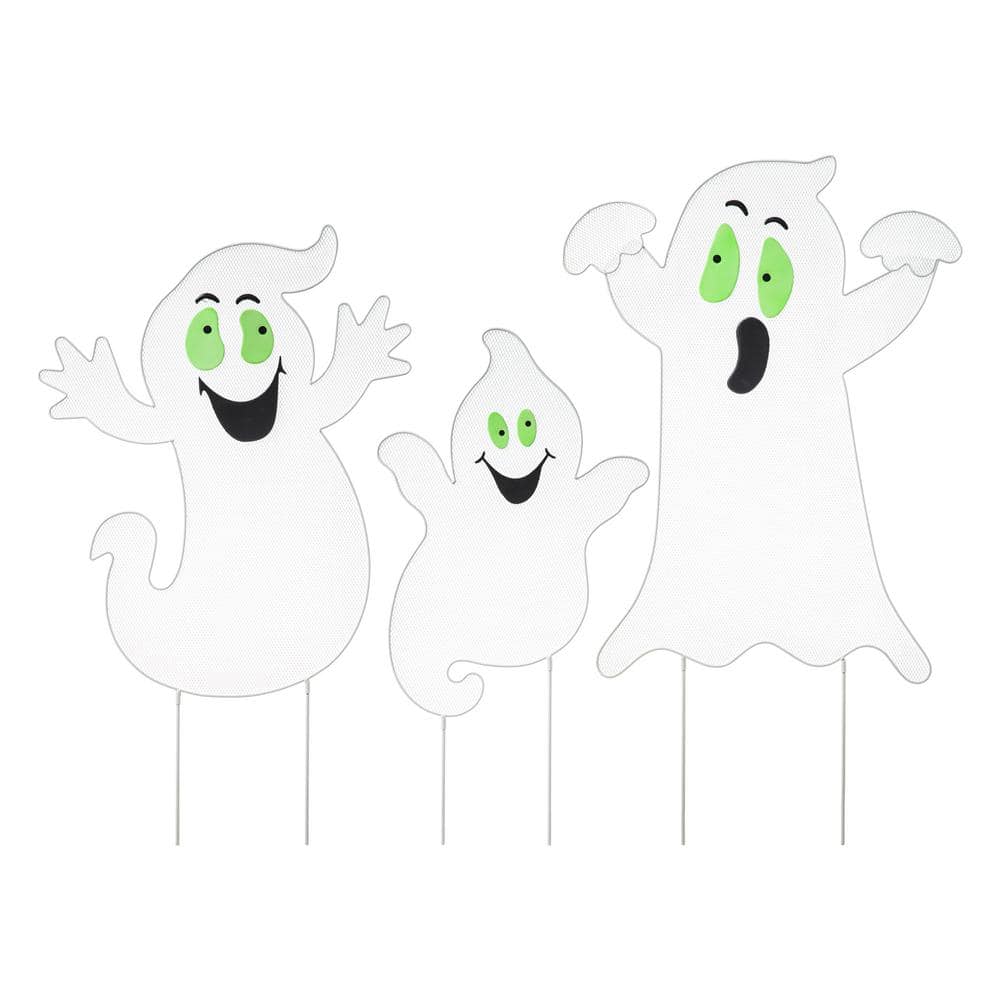 40 in. H Halloween Metal Mesh Glow in Dark Ghost Family Yard Stake (Set of 3) - Hercitys