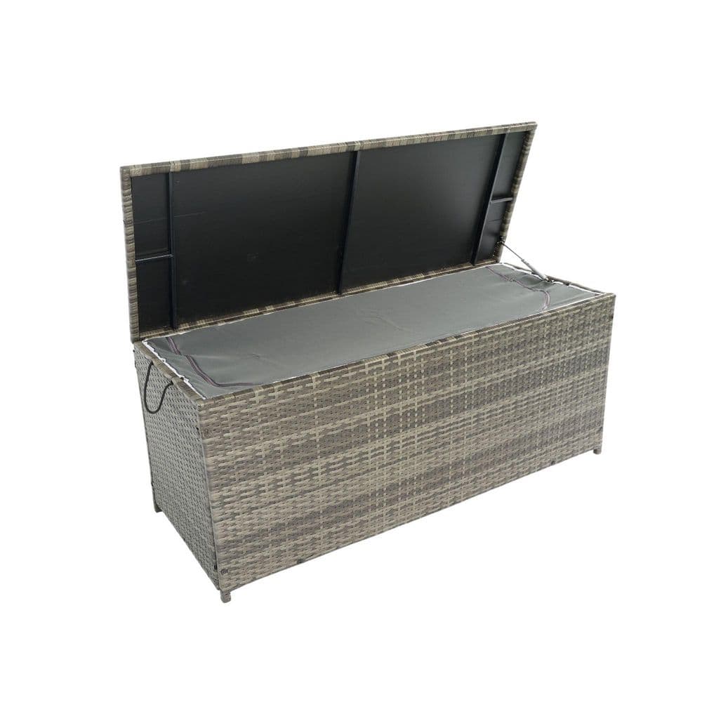 113 gal. Mixed Gray PE Rattan Deck Box with Removable Inner Liner Large Outdoor Storage for Kids Toys, Pillows, Tools - Hercitys