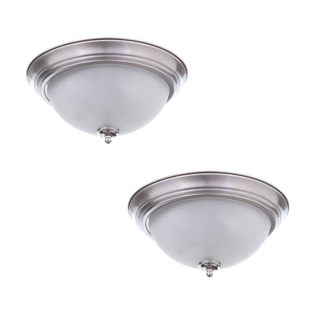 11 in. 1-Light Brushed Nickel Flush Mount with Frosted Glass Shade (2-Pack) - Hercitys