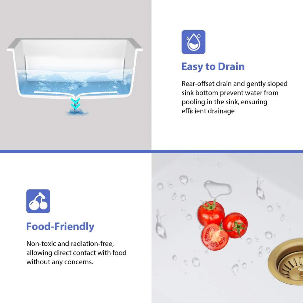 18 in. Undermount Single Bowl White Quartz Composite Kitchen Sink with Bottom Grids - Hercitys