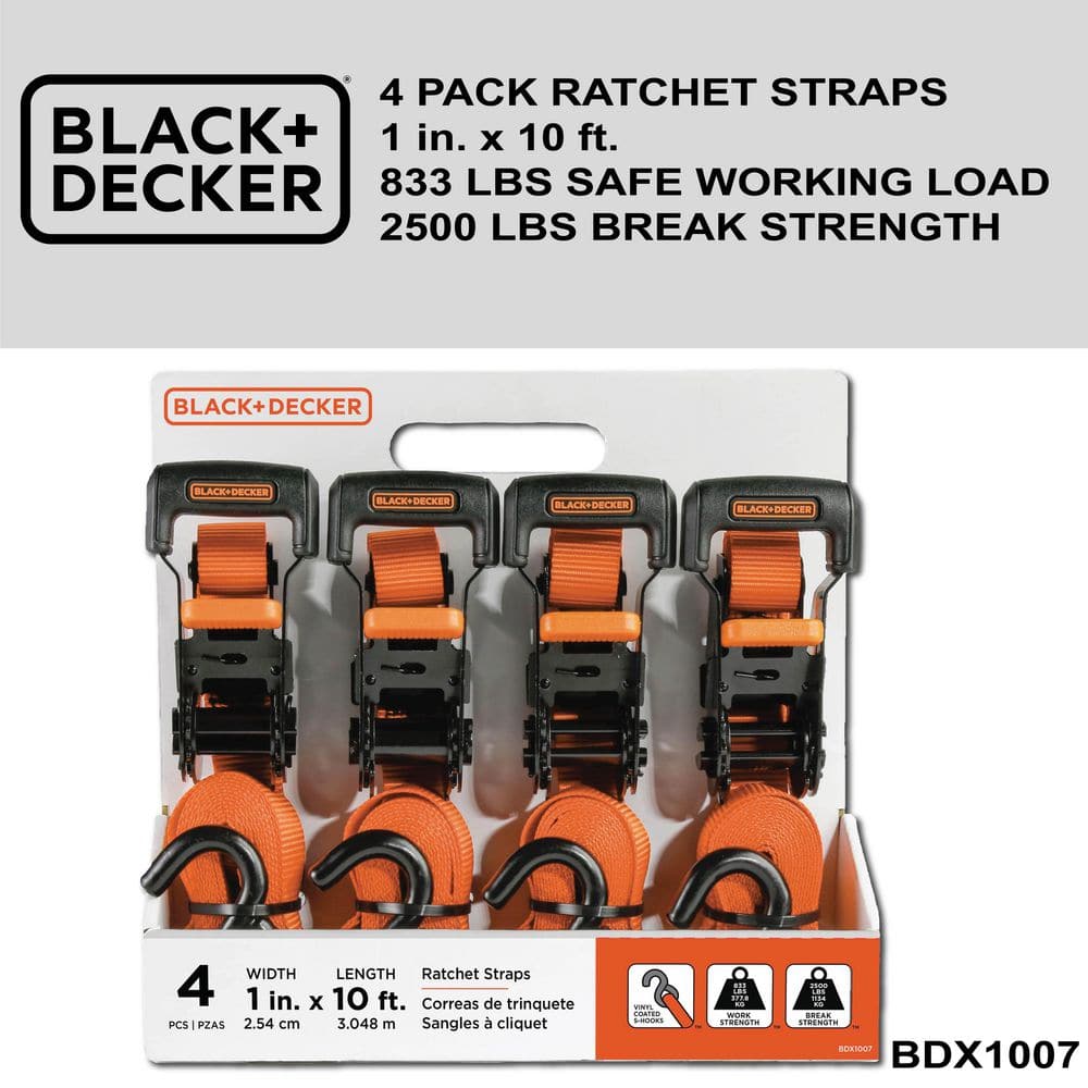 1 in. x 10 ft./2500 lbs. Break Strength Ratchet Straps (4-Pack) - Hercitys