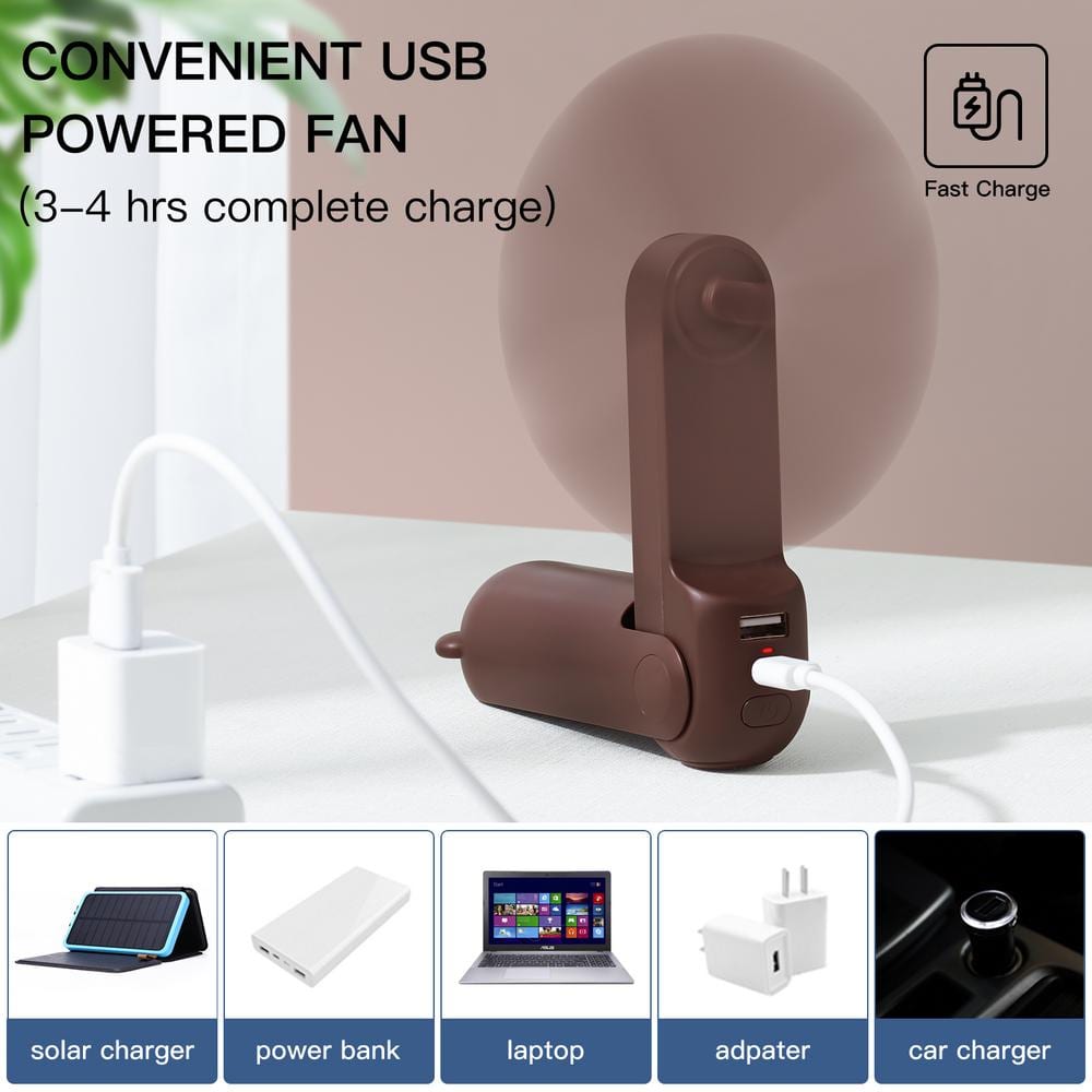 5 in. Personal Fan in Brown with 4500mAh Battery - Hercitys