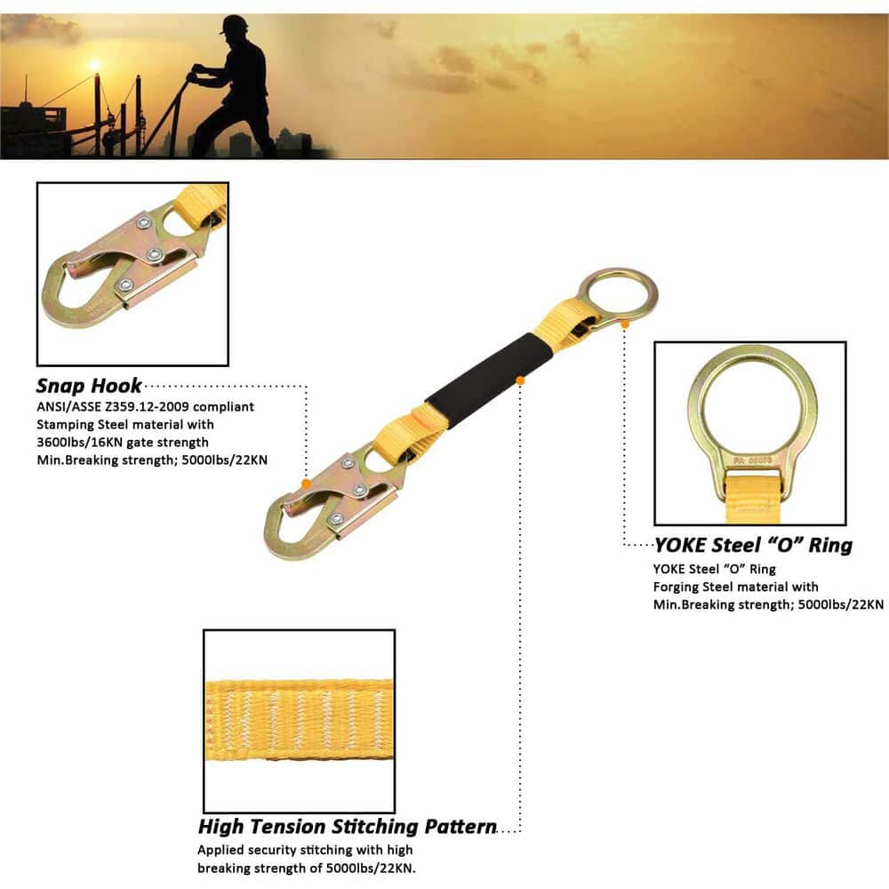 18 in. D-Ring Extender Fall Protection with Snap Hook and O Ring ANSI Compliant 2-Pack - Hercitys