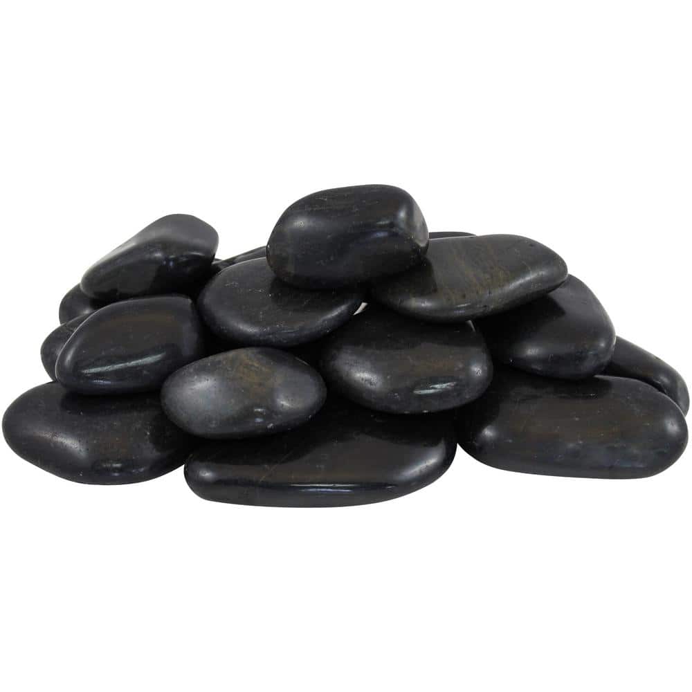 1 in. to 2 in., 20 lb. Medium Black Super Polished Pebbles - Hercitys