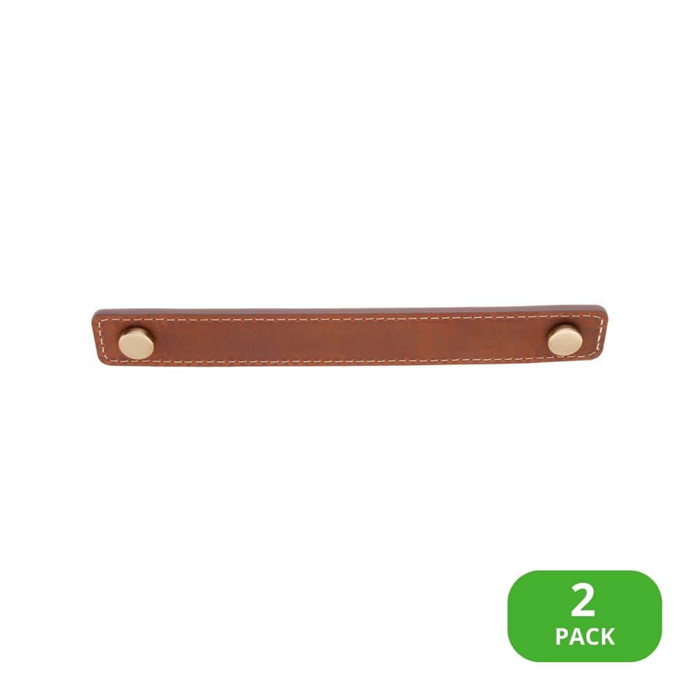2-Pack Saddle Leather 6 in. (152 mm) Center-to-Center Rustic Satin Brass Drawer Pull - Hercitys