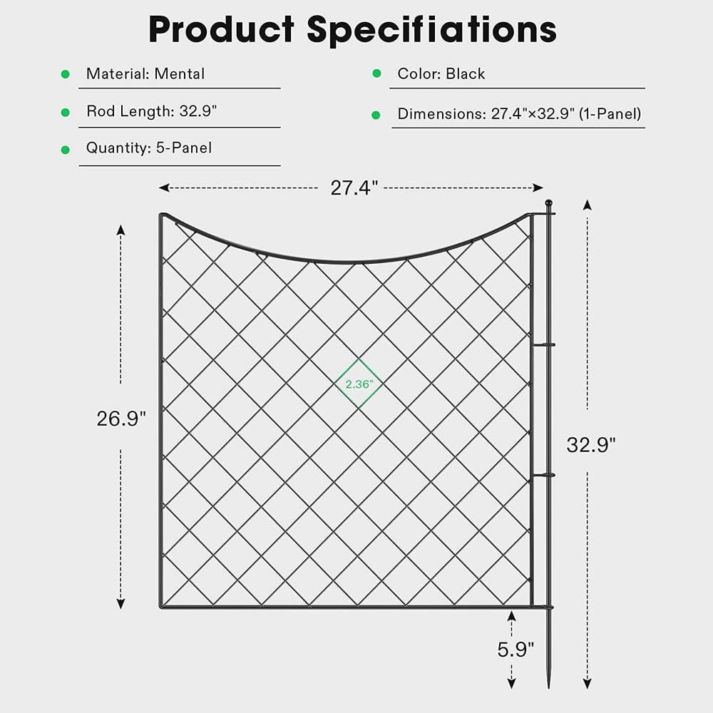 27.4 in. L x 32.9 in. H No-Dig Metal Garden Fence, 4 Panels plus 1 Gate - Hercitys