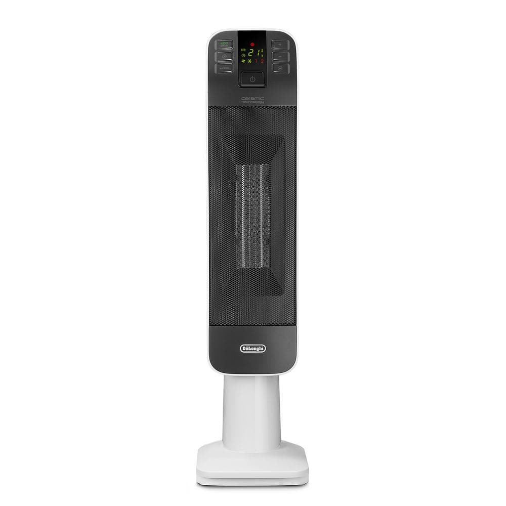 1500-Watt White/Gray Indoor 28 in. Electric Ceramic Tower Digital Heater with Oscillation and Remote Control - Hercitys