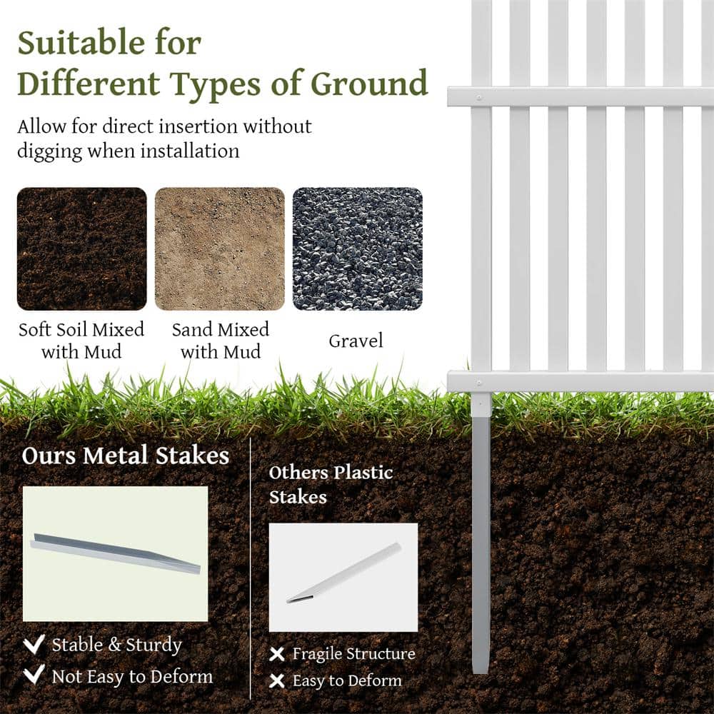 45 in. Plastic Garden Fence in White with Metal Ground Stakes Slat Spacing Sturdy(2 Panels) - Hercitys