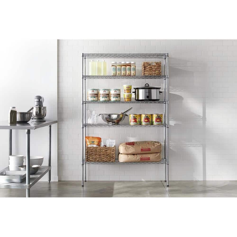 5-Tier Commercial Grade Heavy Duty Steel Wire Shelving Unit in Chrome (48 in. W x 72 in. H x 18 in. D) - Hercitys