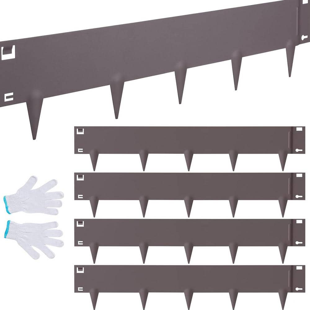 39 in. x 6.15 in. Brown Rustic Hammer-in Edging Border Steel Garden Borders Landscape Edging for Yard (5-pack Kit) - Hercitys