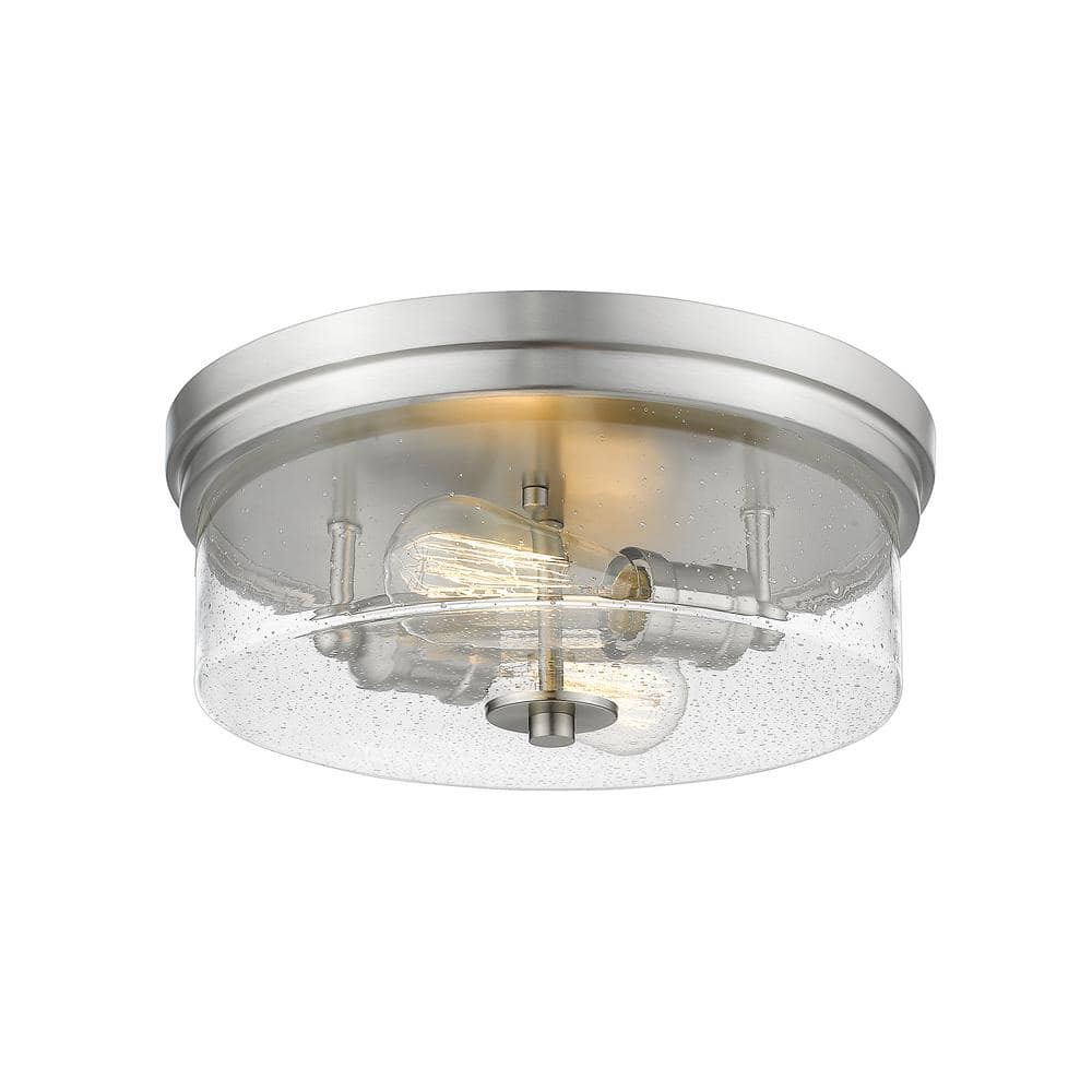 12 in. 2-Light Brushed Nickel Flush Mount with Clear Seedy Shade - Hercitys