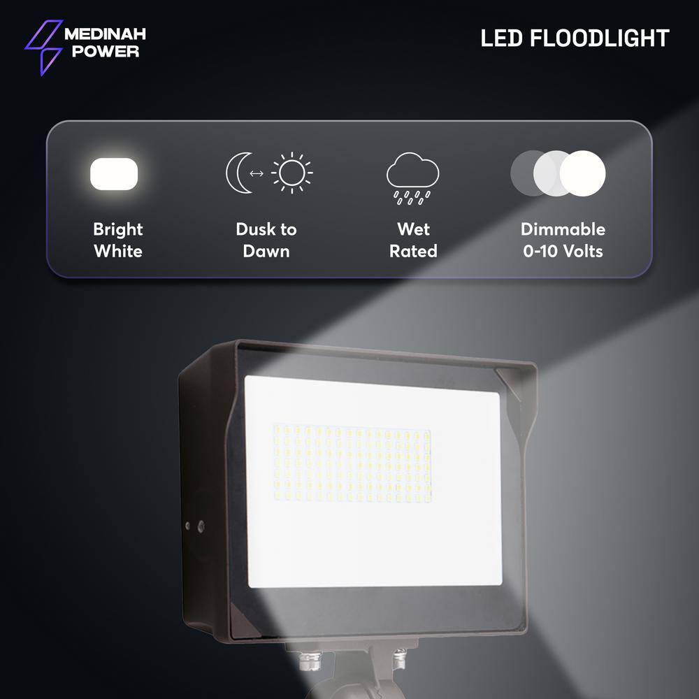 400W Equivalent Integrated LED 100 Degree Bronze Flood Light, 21,000 Lumens, 4000K Bright white light, Dusk-to-Dawn - Hercitys