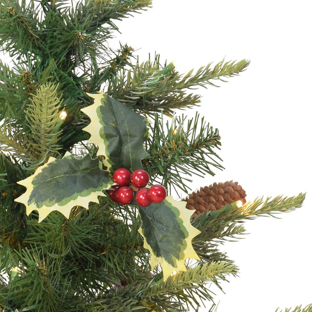 2 ft. Green Prelit Table Top Artificial Christmas Tree in Tan Sac with Pinecones, Red Berries, and Holly - Hercitys