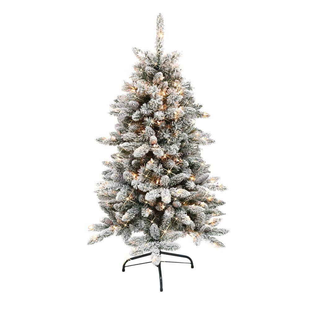 4.5 ft. Prelit Flocked Bennington Fir Artificial Christmas Tree with 150 UL-Listed Lights - Hercitys