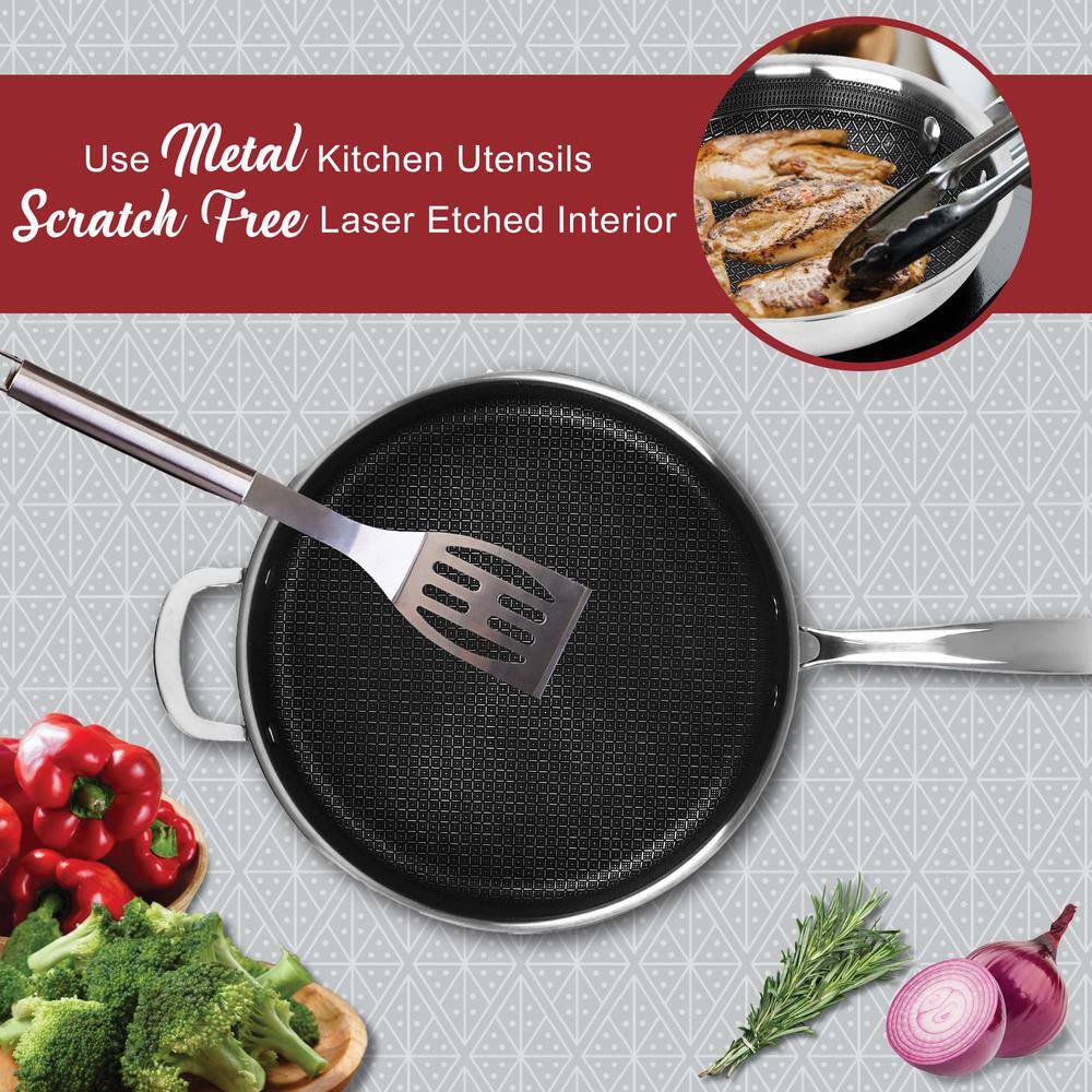 11 in. 3-Ply Hybrid Stainless Steel NonStick Skillet with Glass Lid - Hercitys