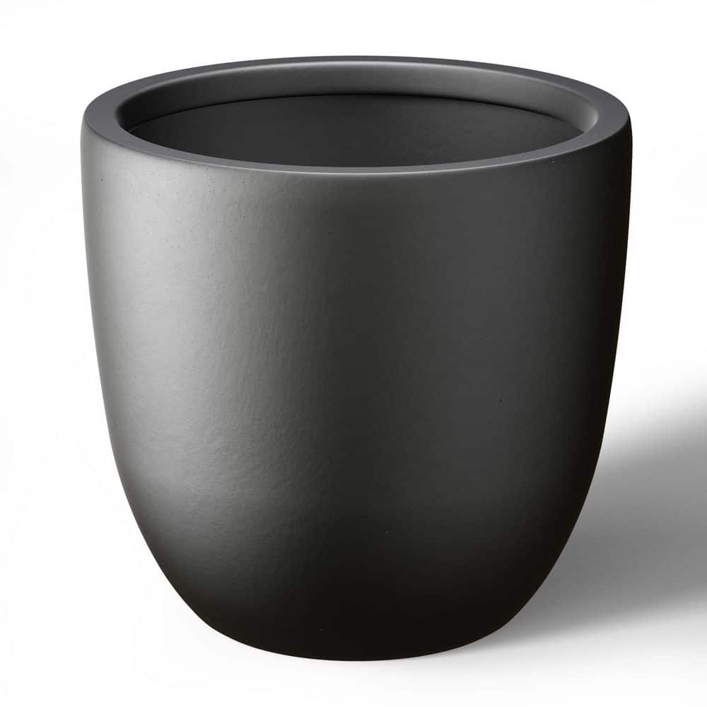 18 in. Large Charcoal Black Concrete Round Planter / Pot with Drainage Holes - Hercitys