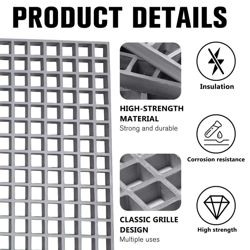 10.6 in. x 10.6 in. x 1 in. Gray Plastic Paver Fiberglass Molded Grating, 1.5 in. x 1.5 in. x 1 in. - Hercitys
