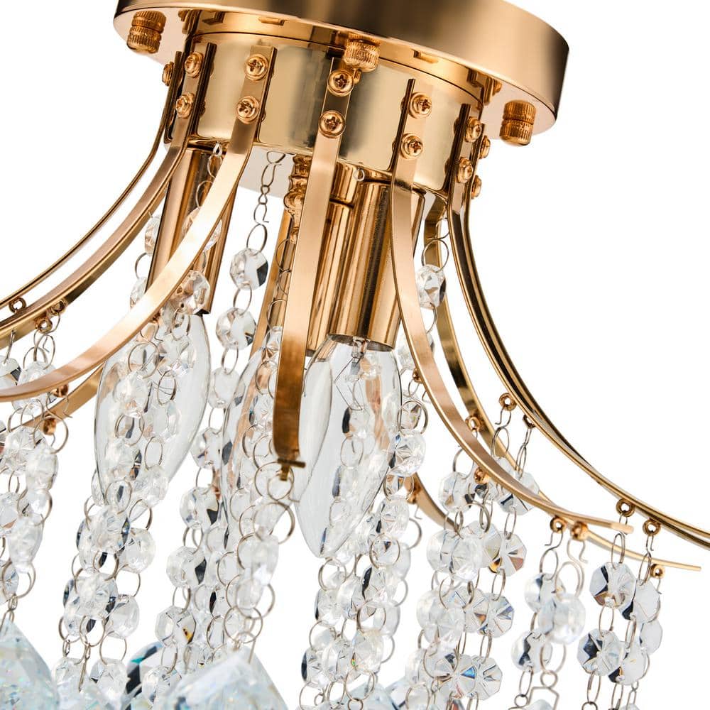 15.4 in. 3-Light Gold Crystal Chandelier Flush Mount Ceiling Light Fixture - Hercitys