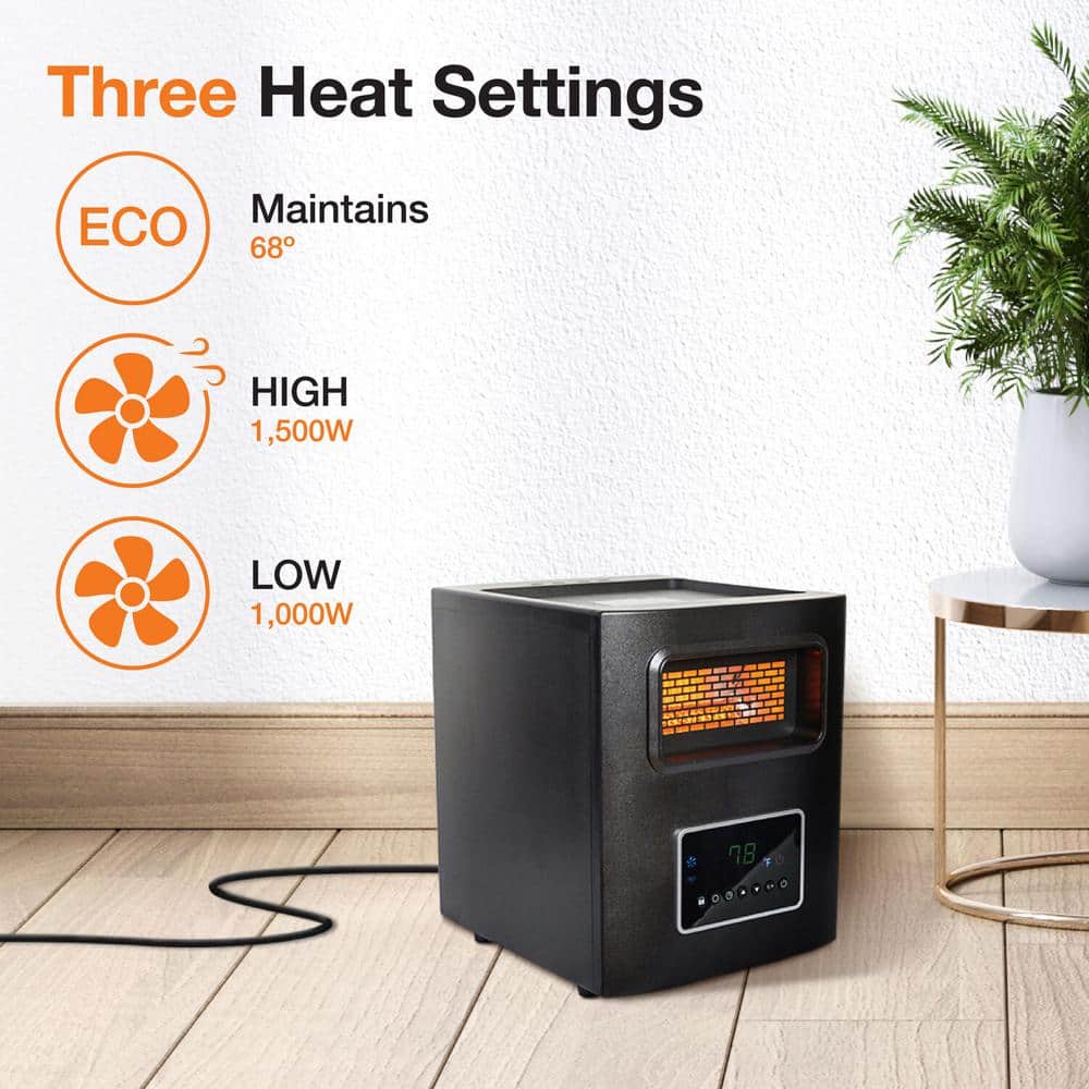1500-Watt Electric 4-Wrapped Element Infrared Heater with USB Charging - Hercitys