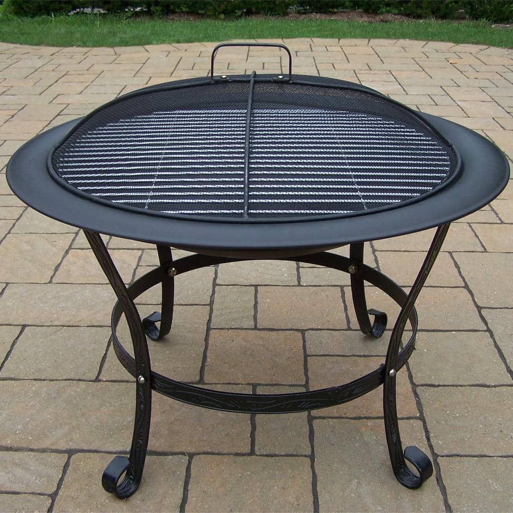 30 in. Round Fire Pit with Grill and Spark Guard Screen Lid - Hercitys