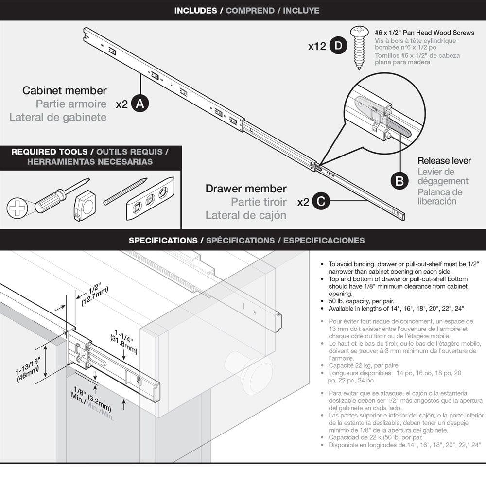 1 Pair 22 in. Soft Close Full Extension Side Mount Ball Bearing Drawer Slide 1-Pair (2 Pieces) - Hercitys