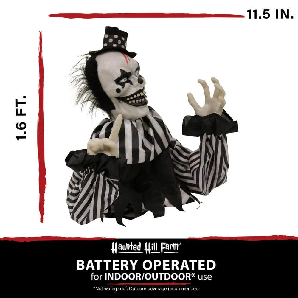 20 in. Battery Operated Poseable Groundbreaker Clown with Red LED Eyes Halloween Prop - Hercitys