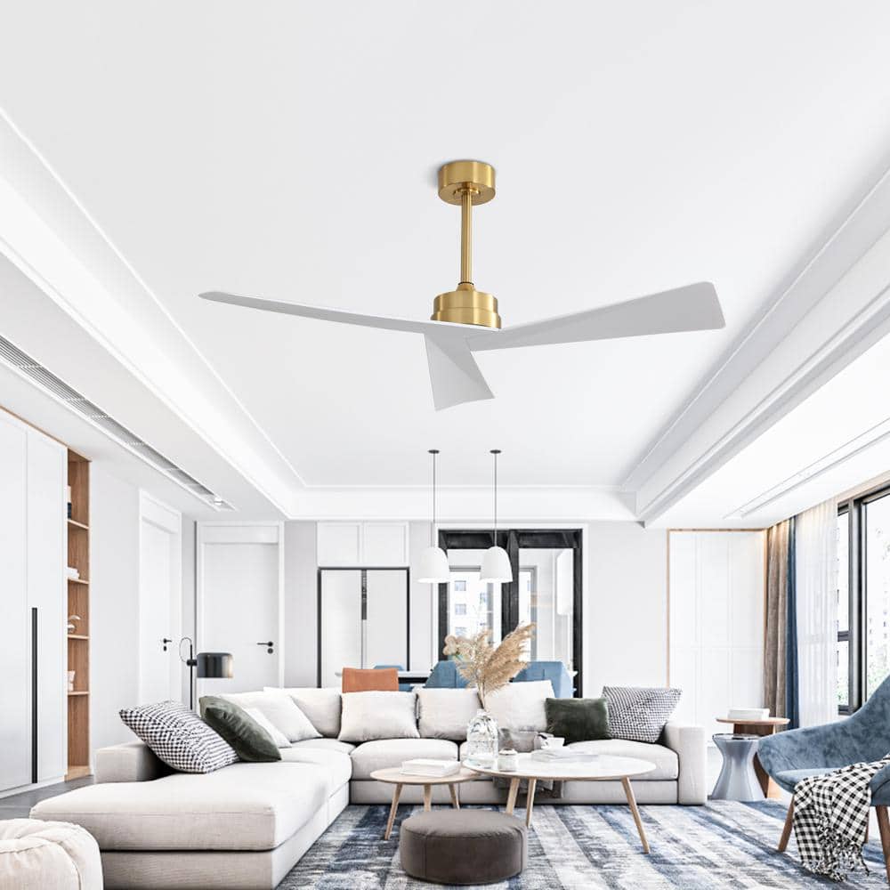 52 in. 3-Blades 6 Fan Speeds Matte Gold and White Ceiling Fan Without Light - Hercitys